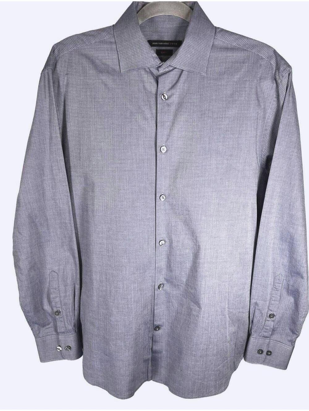 John Varvatos USA Slim Fit Dress Shirt Blue Textured Geometric Print 15.5 32/33